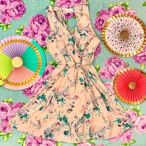 Lush Light Blush Pink Blue Floral Skater Dress XS